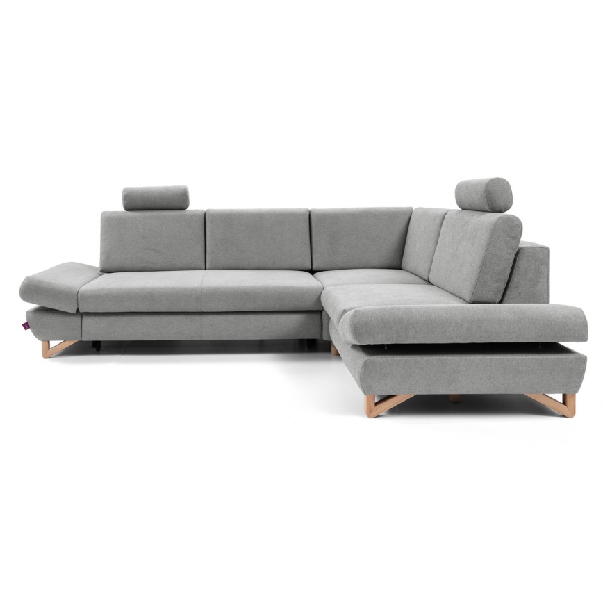 Разтегателна ъглова тапицирана холна гарнитура с ракла, тип L AVESTA, дясна, сива