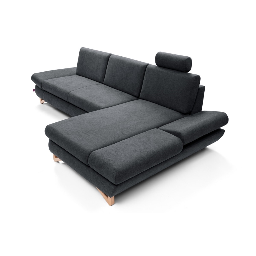 Разтегателен ъглов тапициран диван с място за съхранение в L AVESTA, десен, антрацит