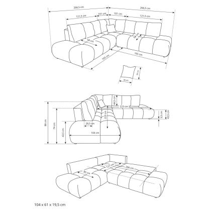 Разтегателна ъглова тапицирана холова гарнитура с място за съхранение L-образна ALMADA дясна бежова