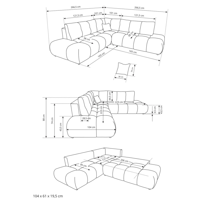 Разтегателна ъглова тапицирана холова гарнитура с място за съхранение L-образна ALMADA дясна бежова
