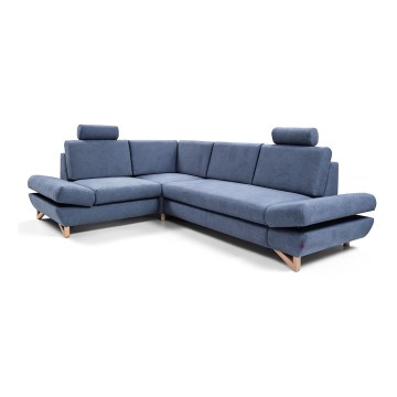 Разтегателен ъглов тапициран диван с място за съхранение в L форма AVESTA, ляв, син