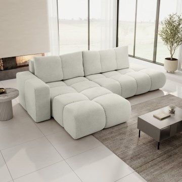 Разтегателен ъглов тапициран диван с ракла ALMADA, L-образен, ляв, бежов