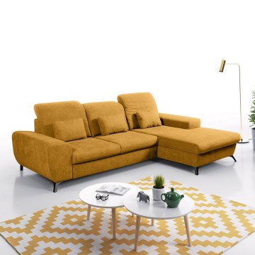 Разтегателен ъглов тапициран диван с ракла L-образен ALTA, десен, жълт