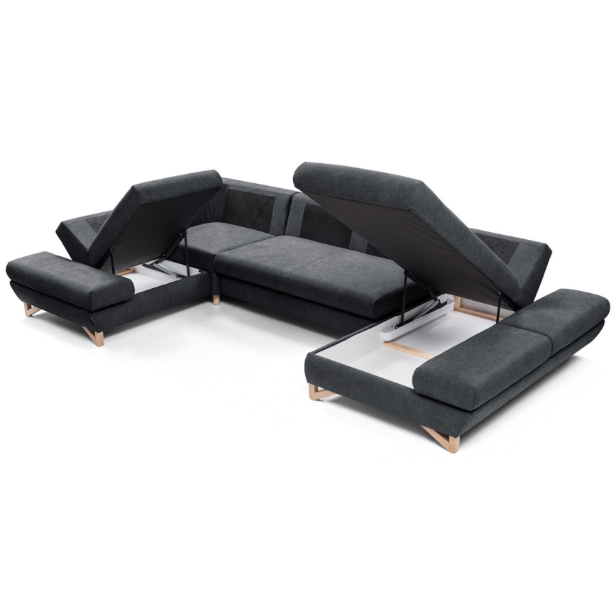 Разтегателна ъглова тапицирана холна гарнитура U-образна с място за съхранение AVESTA, антрацит