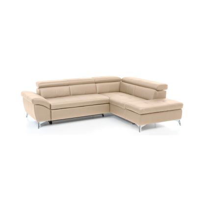 Разтегателен кожен ъглов диван в L форма SALERNO II, десен, бежов