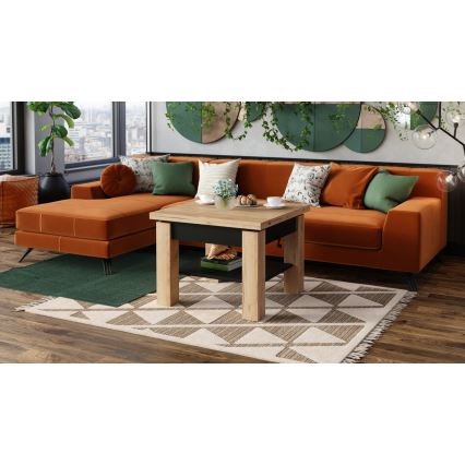 Разтегателна холна маса с повдигащ плот CALEB 75/150x75 cm дъб крафт/черен