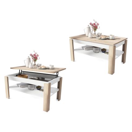 Разтегателна холна маса с повдигащ плот и полица ADEN дъб сонома/бяла