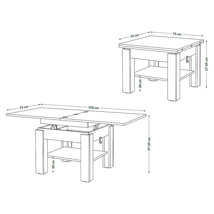 Разтегателна холна/трапезна маса с повдигащ плот CALEB бетонено сива/бяла