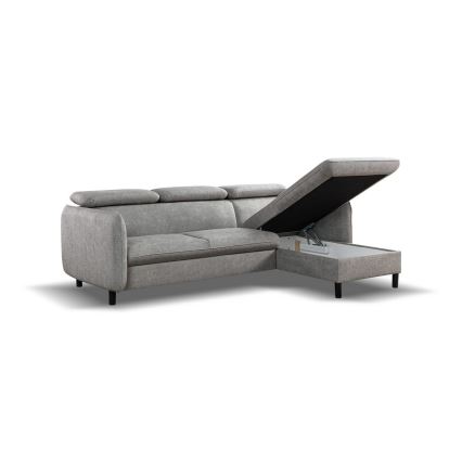 Разтегателна L-образна ъглова холова гарнитура NISA с ракла, сива, дясна