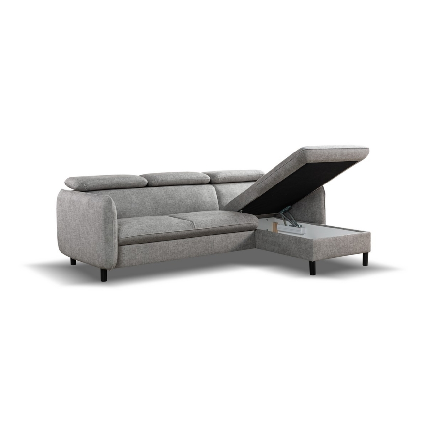 Разтегателна L-образна ъглова холова гарнитура NISA с ракла, сива, дясна