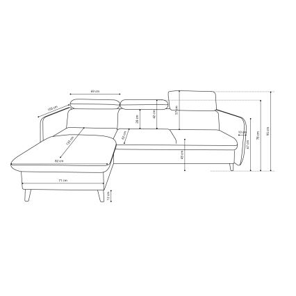 Разтегателна L-образна ъглова холова гарнитура NISA с ракла, сива, дясна