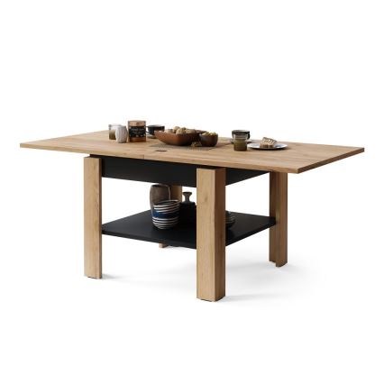 Разтегателна холна/трапезна маса с рафт LIA дъб крафт/черен