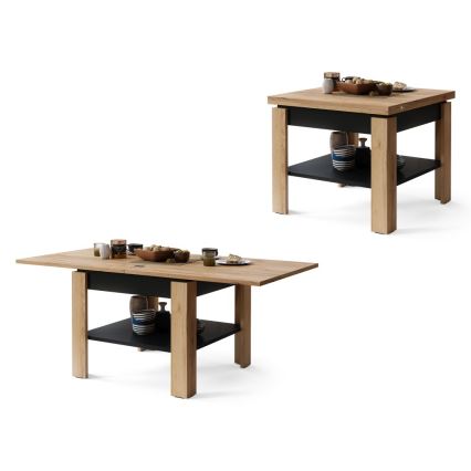 Разтегателна холна/трапезна маса с рафт LIA дъб крафт/черен