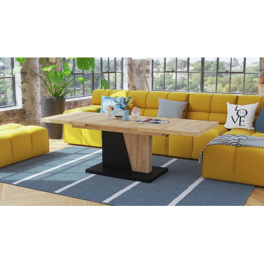 Разтегателна холна/трапезна маса с повдигащ плот NINO дъб крафт/черен