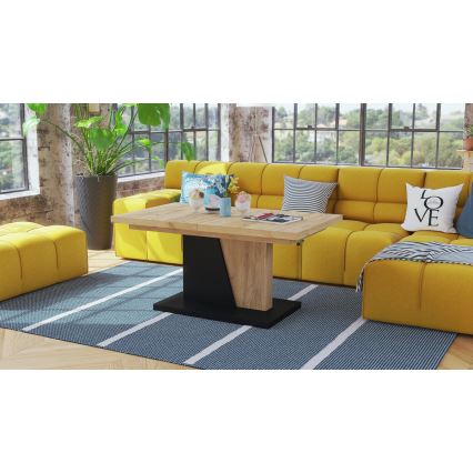 Разтегателна холна/трапезна маса с повдигащ плот NINO дъб крафт/черен