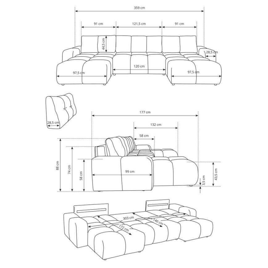 Разтегателна тапицирана U-образна холова гарнитура с място за съхранение ALMADA, бежова