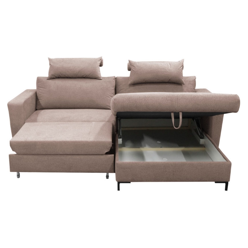 Разтегателна ъглова холна гарнитура с ракла, L-образна, HORTA, дясна, розова