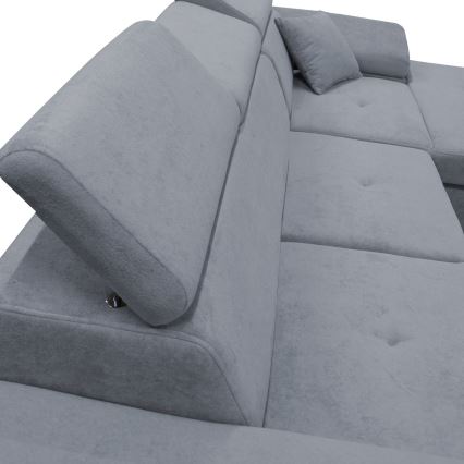 Разтегателен ъглов диван CASTELO с ракла за съхранение, L-образен, дясна ориентация, тъмносив