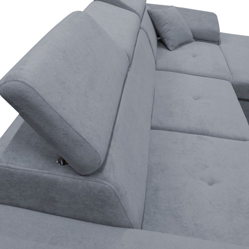 Разтегателна ъглова холна гарнитура CASTELO, L-образна, дясна, тъмносива, с място за съхранение