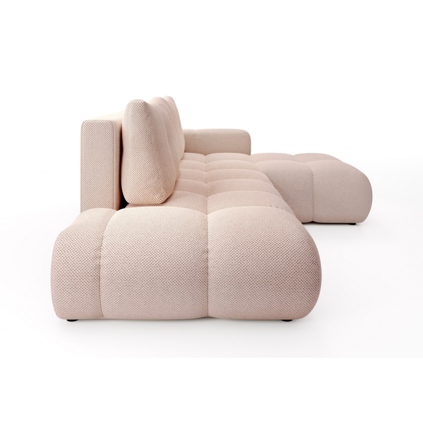 Разтегателен тапициран ъглов диван с място за съхранение, L-образен, ALMADA, десен, розов