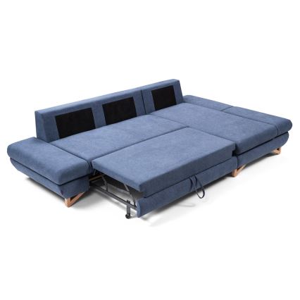 Разтегателен тапициран ъглов диван в L форма AVESTA с място за съхранение, десен, син