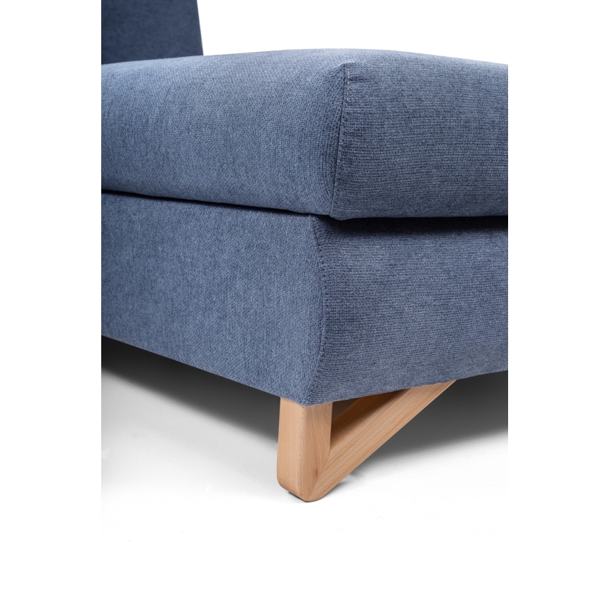 Разтегателен тапициран ъглов диван в L форма AVESTA с място за съхранение, десен, син