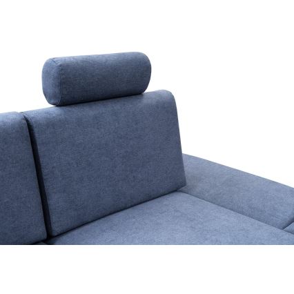 Разтегателен тапициран ъглов диван в L форма AVESTA с място за съхранение, десен, син