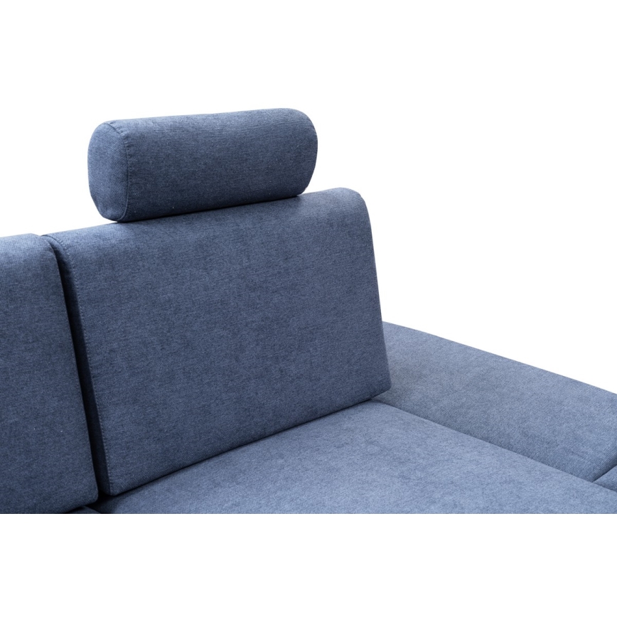 Разтегателен тапициран ъглов диван в L форма AVESTA с място за съхранение, десен, син