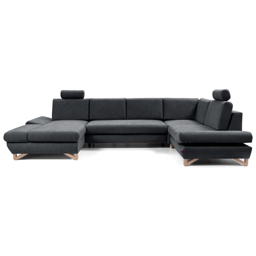 Разтегателна ъглова тапицирана холова гарнитура AVESTA с U-образно място за съхранение, антрацит