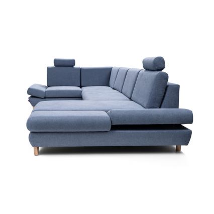 Разтегателна ъглова тапицирана холова гарнитура AVESTA, U-образна, синя, с вградено място за съхранение