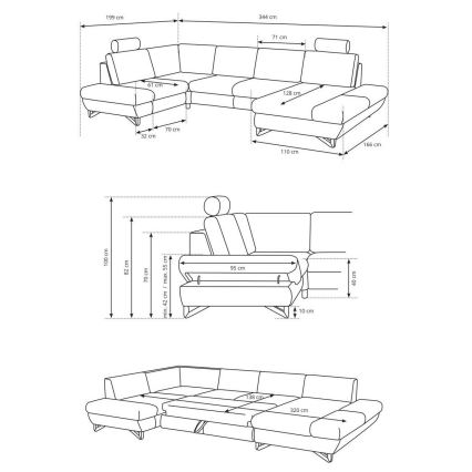 Разтегателна ъглова тапицирана холова гарнитура AVESTA, U-образна, синя, с вградено място за съхранение