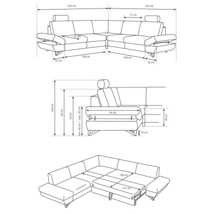 Разтегателен ъглов тапициран диван с място за съхранение, L AVESTA, дясна, сив