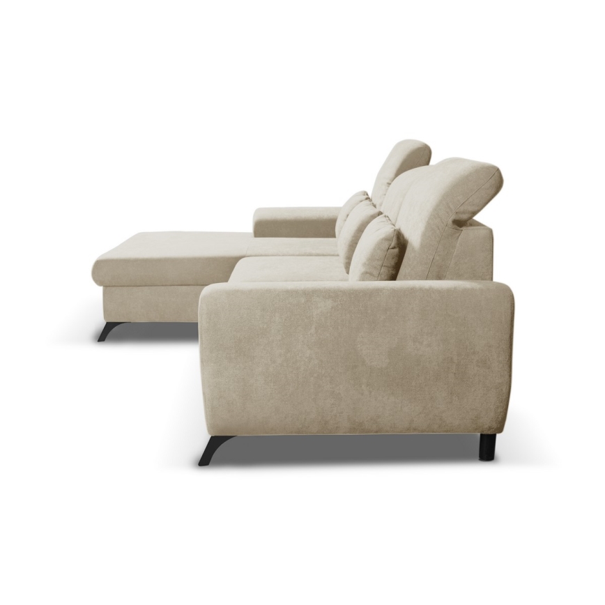 Разтегателен ъглов тапициран диван ALTA, L-образен, с ракла, ляв, бежов