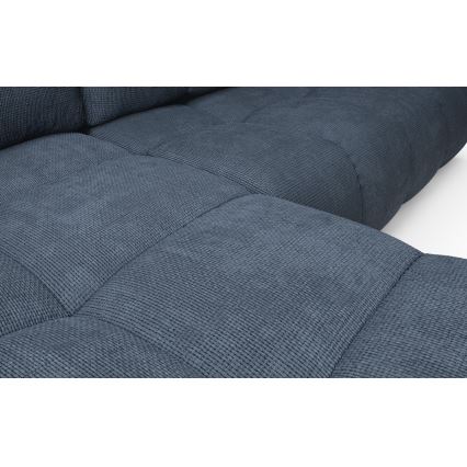 L-образен тапициран ъглов диван с разтегателна функция и място за съхранение ALMADA, ляв, син