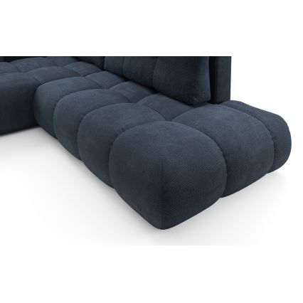 L-образен тапициран ъглов диван с разтегателна функция и място за съхранение ALMADA, ляв, син