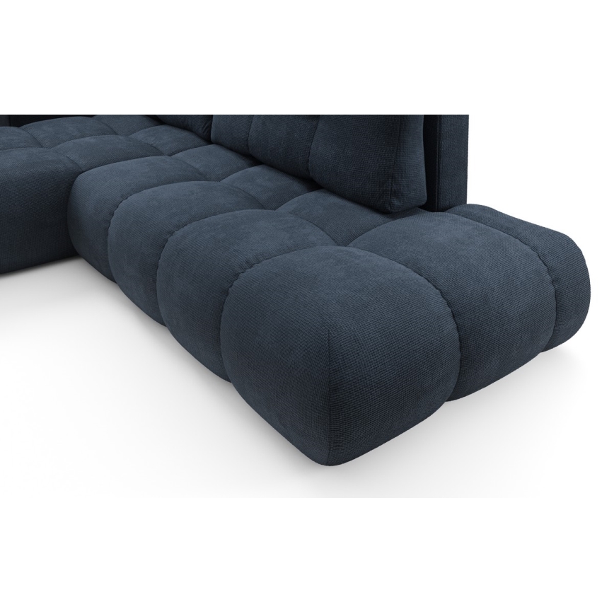 L-образен тапициран ъглов диван с разтегателна функция и място за съхранение ALMADA, ляв, син