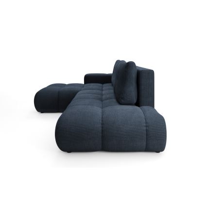 L-образен тапициран ъглов диван с разтегателна функция и място за съхранение ALMADA, ляв, син