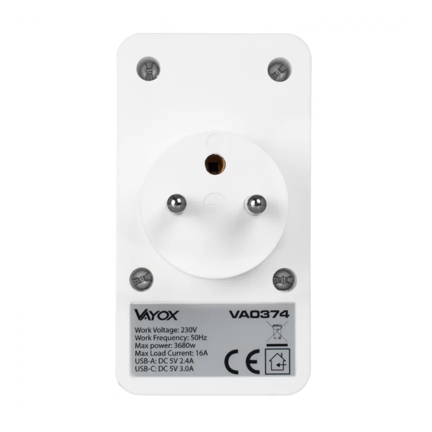 Разклонител 2 гнезда + 2xUSB-C + 2xUSB-A