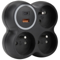Разклонител 3x 15A с USB A+C, черен