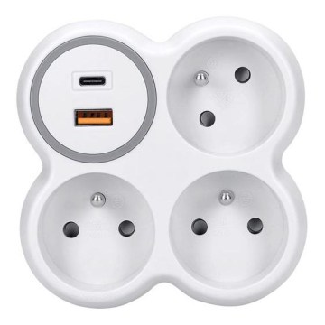 Разклонител 3x 16A + 20W бързо зарядно USB-A и USB-C
