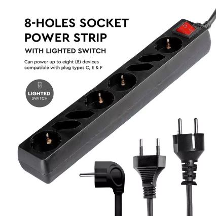 Разклонител с превключвател SCHUKO 8Z 1,5 м