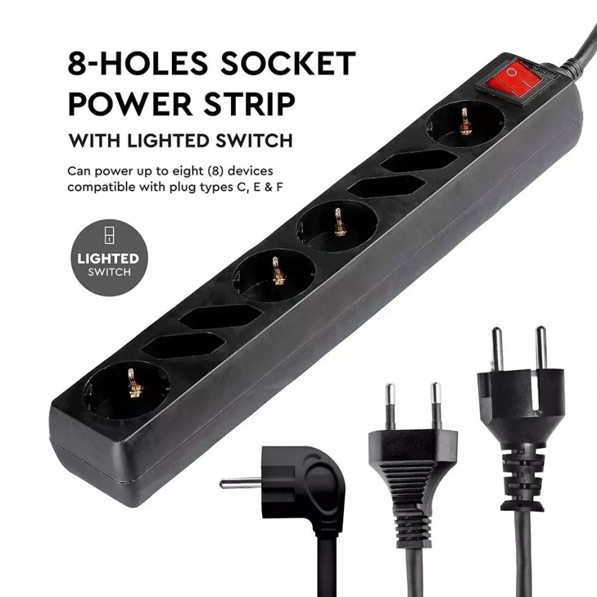 Разклонител с превключвател SCHUKO 8Z 1,5 м