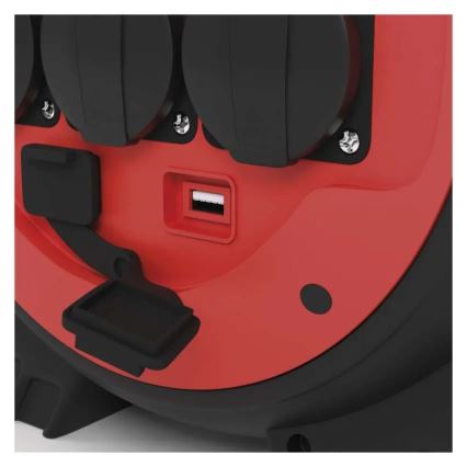 Разклонител с макара 3Z 20m червен/черен IP44