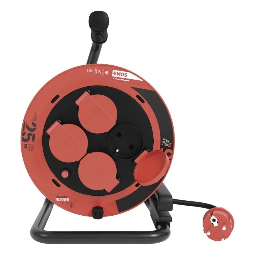 Разклонител с макара с 4 контакта 25m IP44 червен