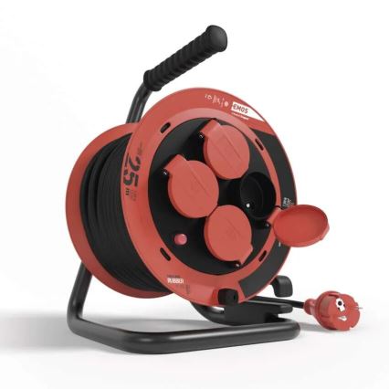 Разклонител с макара с 4 контакта 25m IP44 червен