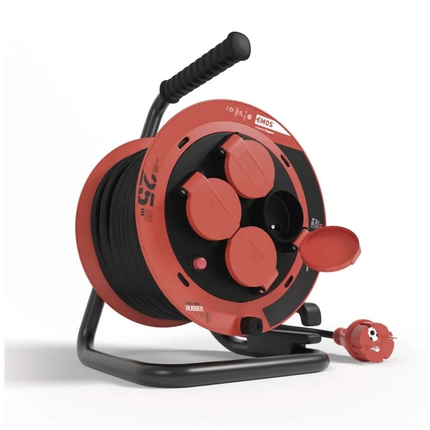 Разклонител с макара с 4 контакта 25m IP44 червен