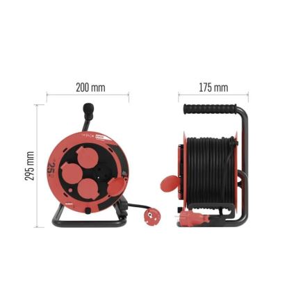 Разклонител с макара с 4 контакта 25m IP44 червен