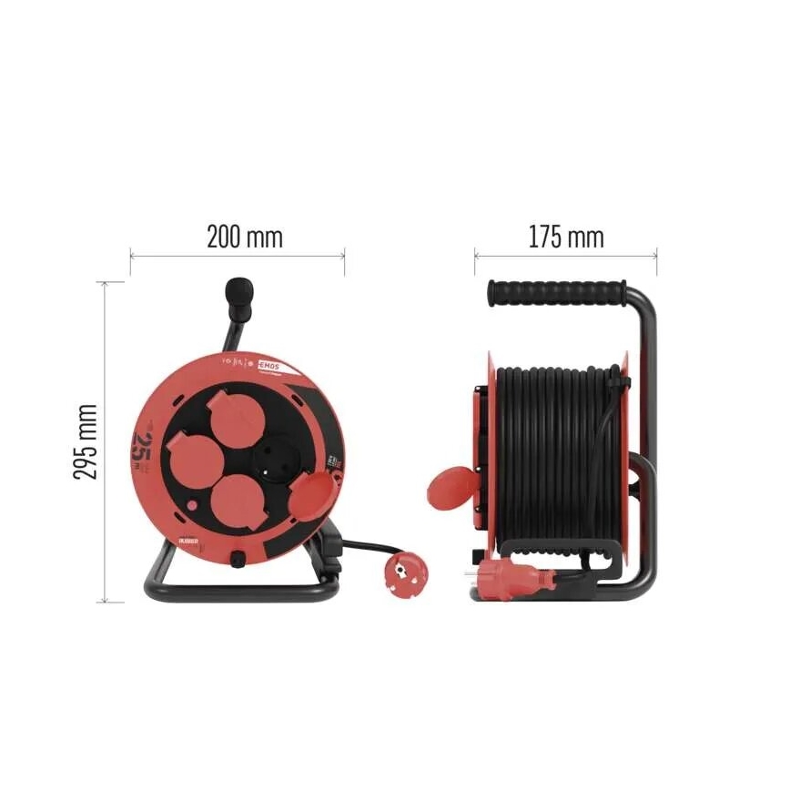 Разклонител с макара с 4 контакта 25m IP44 червен