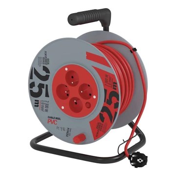 Разклонител с макара с 4 контакта 25m сив/червен
