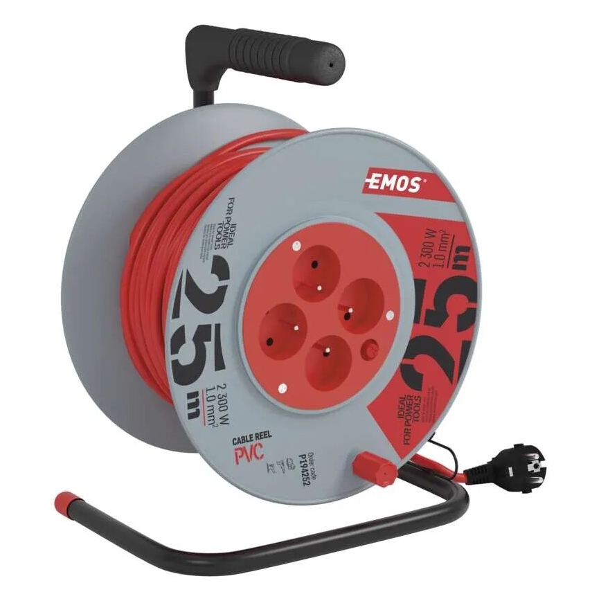 Разклонител с макара с 4 контакта 25m сив/червен